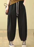 Plus Size Black Pockets Elastic Waist Warm Fleece Pants Winter