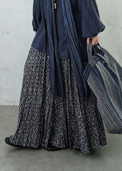 Plus Size Black Print Elastic Waist Maxi Skirts