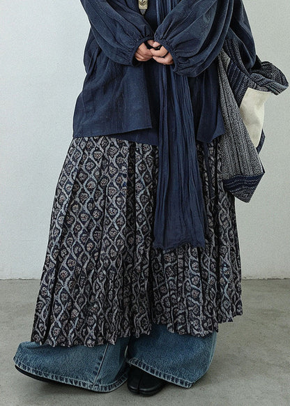 Plus Size Black Print Elastic Waist Maxi Skirts