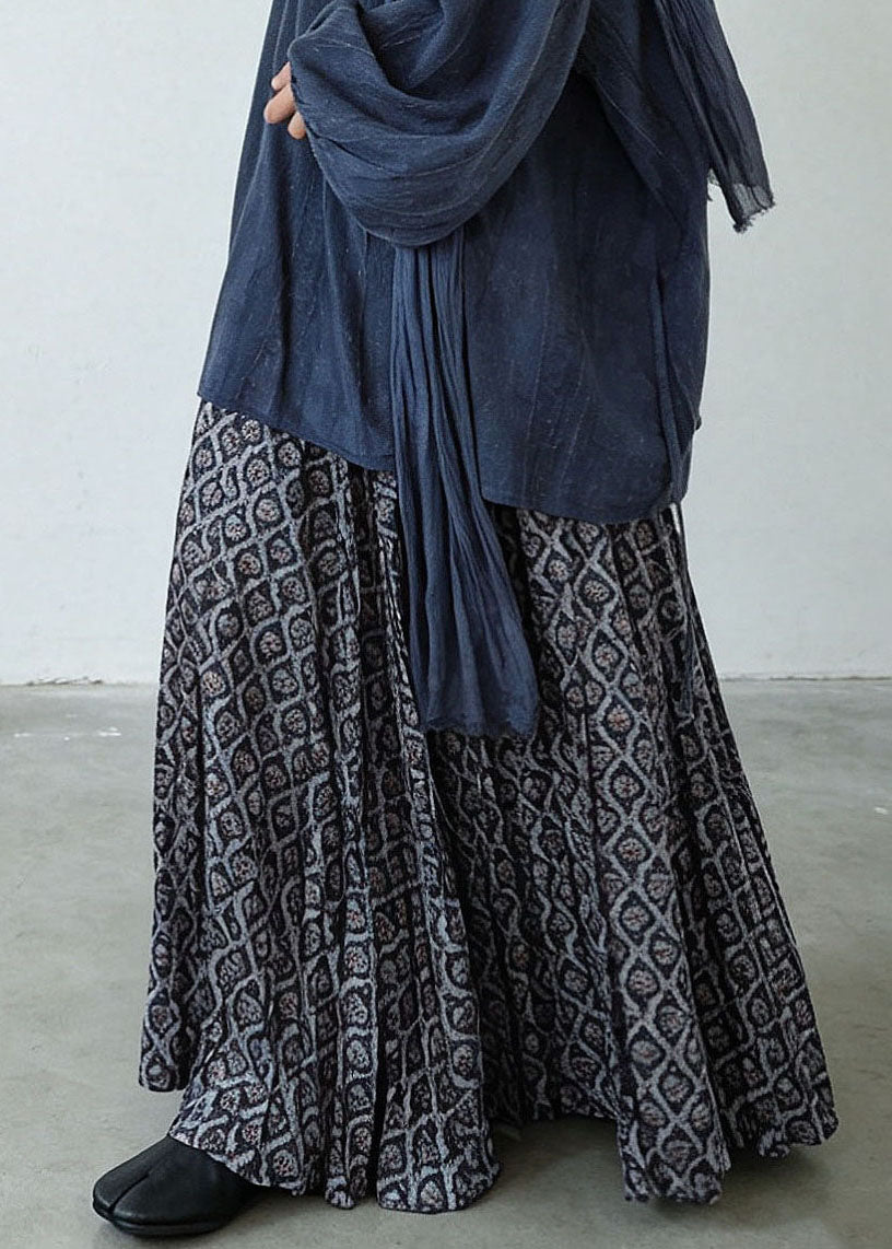 Plus Size Black Print Elastic Waist Maxi Skirts