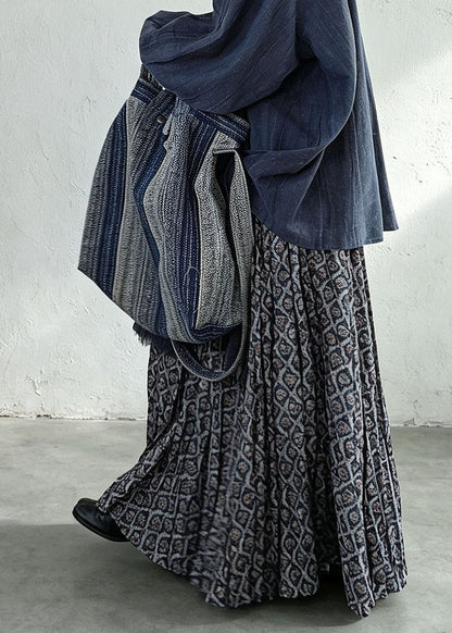 Plus Size Black Print Elastic Waist Maxi Skirts