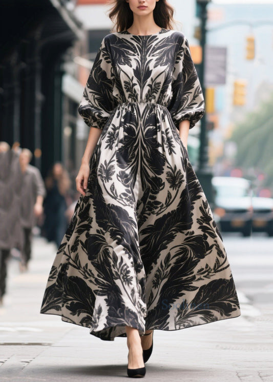 Plus Size Black Print Exra Large Hem Chiffon Party Dress Summer