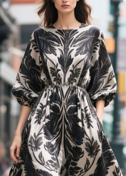 Plus Size Black Print Exra Large Hem Chiffon Party Dress Summer