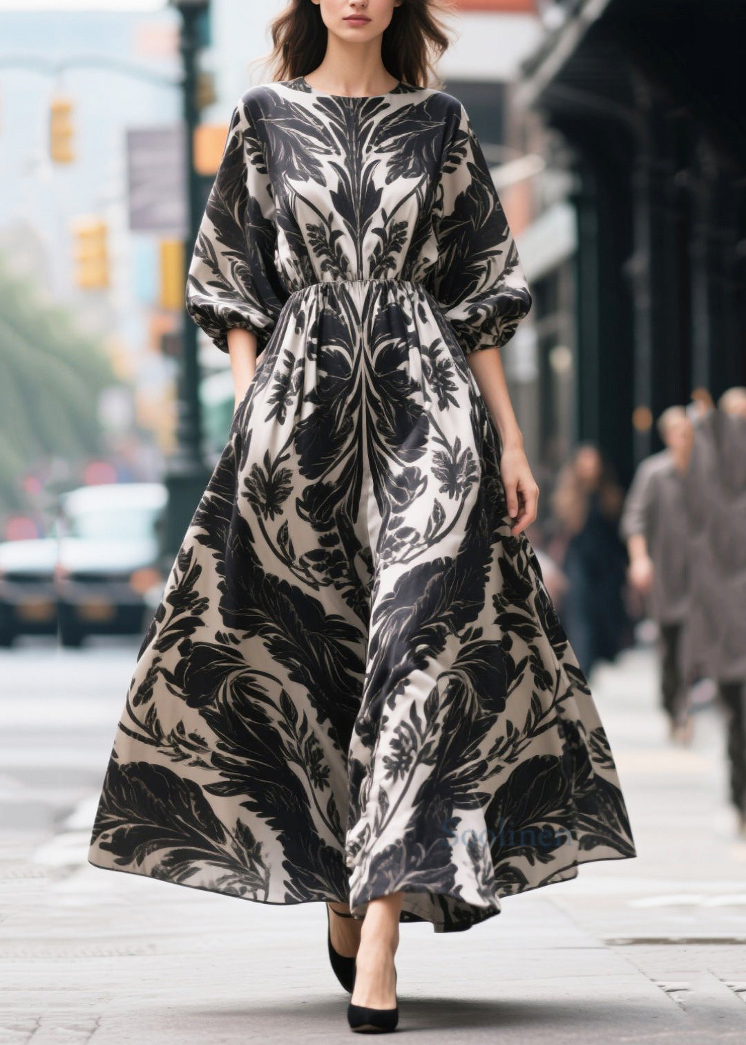 Plus Size Black Print Exra Large Hem Chiffon Party Dress Summer