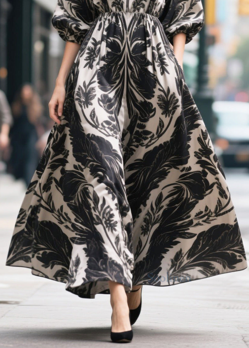 Plus Size Black Print Exra Large Hem Chiffon Party Dress Summer