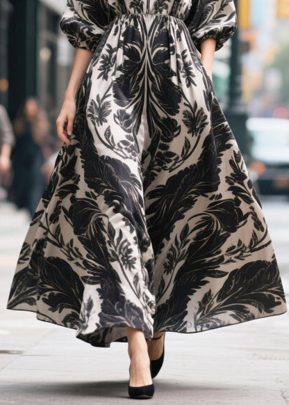 Plus Size Black Print Exra Large Hem Chiffon Party Dress Summer