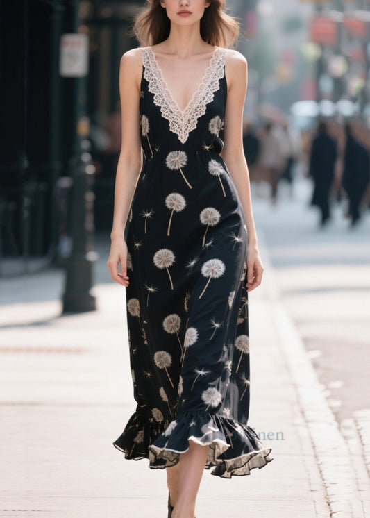 Plus Size Black Print Patchwork Chiffon Robe Dresses Summer