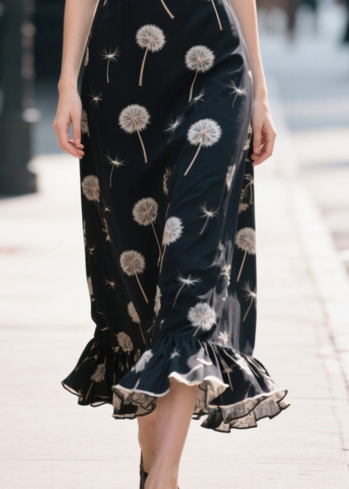 Plus Size Black Print Patchwork Chiffon Robe Dresses Summer