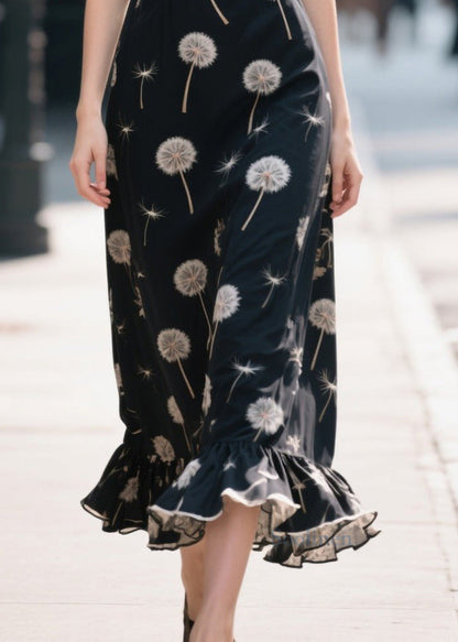 Plus Size Black Print Patchwork Chiffon Robe Dresses Summer