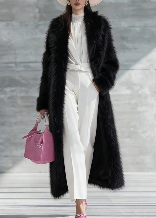 Plus Size Black Thick Warm Faux Fur Long Coat Winter