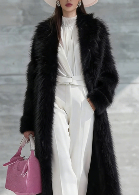 Plus Size Black Thick Warm Faux Fur Long Coat Winter