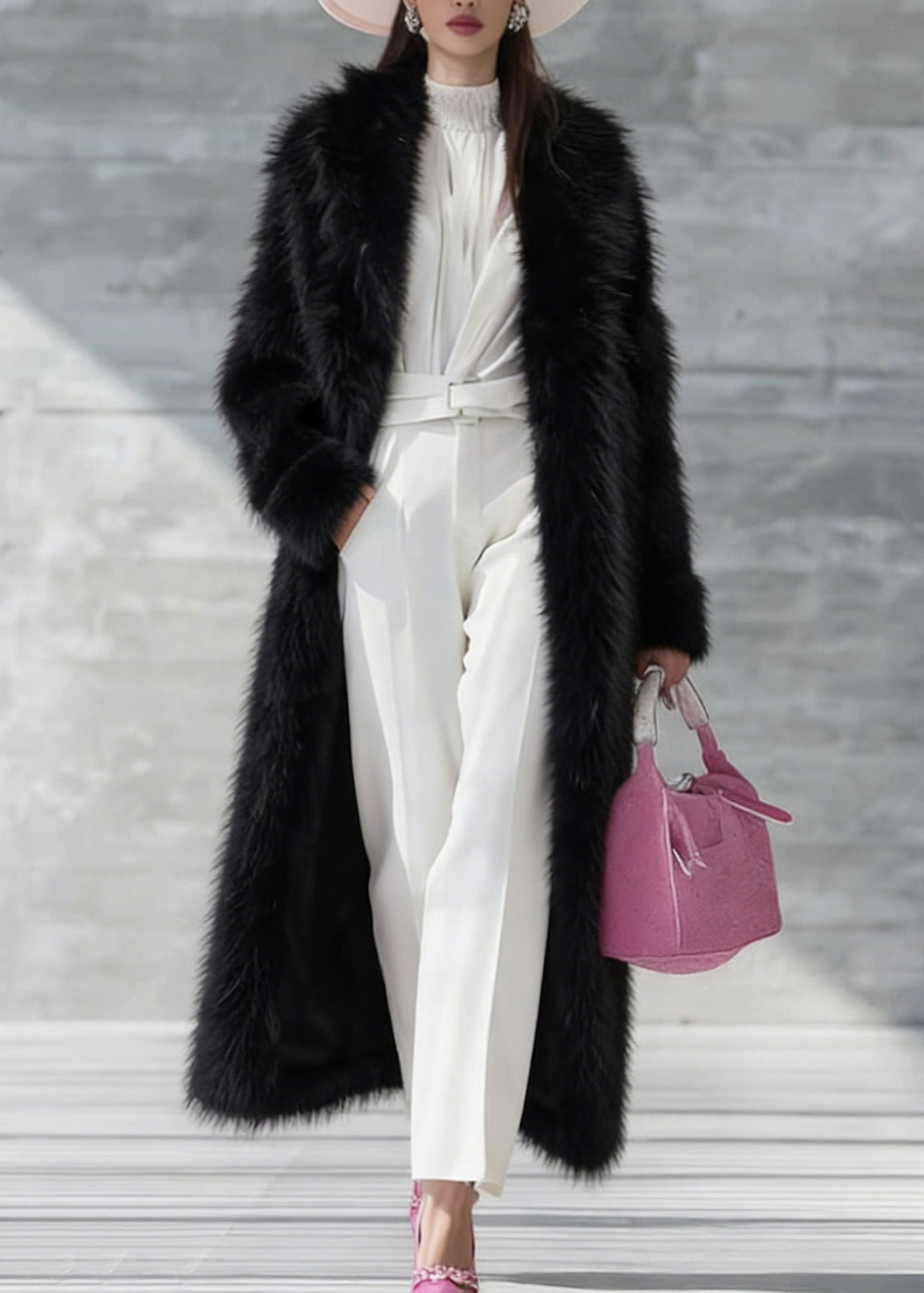 Plus Size Black Thick Warm Faux Fur Long Coat Winter