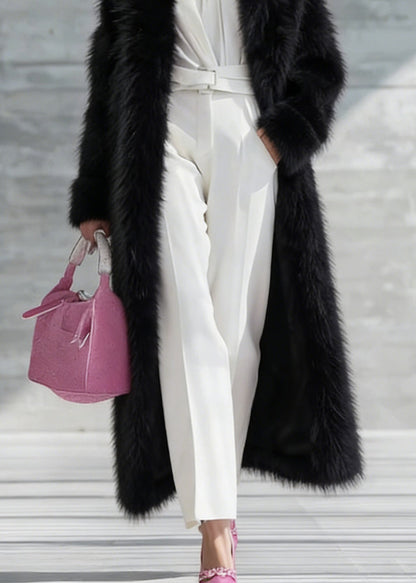 Plus Size Black Thick Warm Faux Fur Long Coat Winter