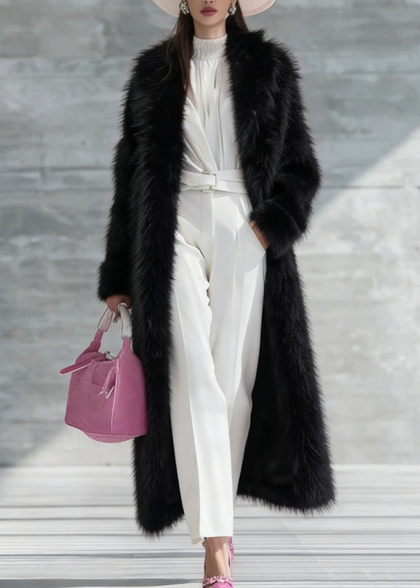 Plus Size Black Thick Warm Faux Fur Long Coat Winter