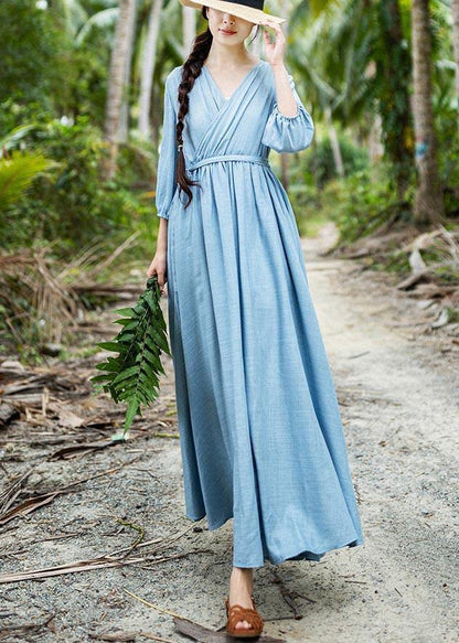 Plus Size Blue Patchwork tie waist Party Summer Chiffon Dress - SooLinen