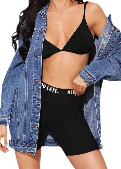 Plus Size Blue Peter Pan Collar Pockets Denim Coats Fall