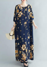Load image into Gallery viewer, Plus Size Blue Print Pockets Cotton Long Dresses Half Sleeve