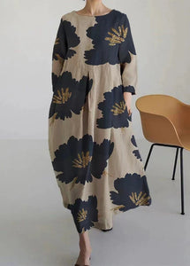 Plus Size Blue Print Wrinkled Maxi Dress Spring