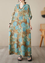 Load image into Gallery viewer, Plus Size Blue Print Wrinkled Pockets Long Dresses Short Sleeve