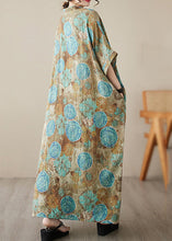 Load image into Gallery viewer, Plus Size Blue Print Wrinkled Pockets Long Dresses Short Sleeve