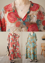 Load image into Gallery viewer, Plus Size Blue Print Wrinkled Pockets Long Dresses Short Sleeve