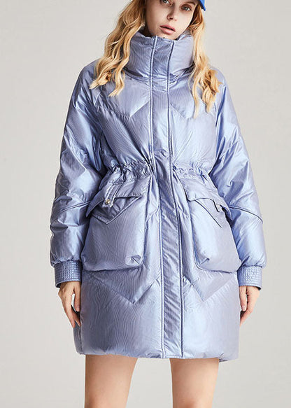 Plus Size Blue Stand Collar drawstring Warm Winter Duck Down Winter Coats