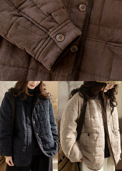 Plus Size Brown Oversized Plaid Fine Cotton Filled Jacket Winter
