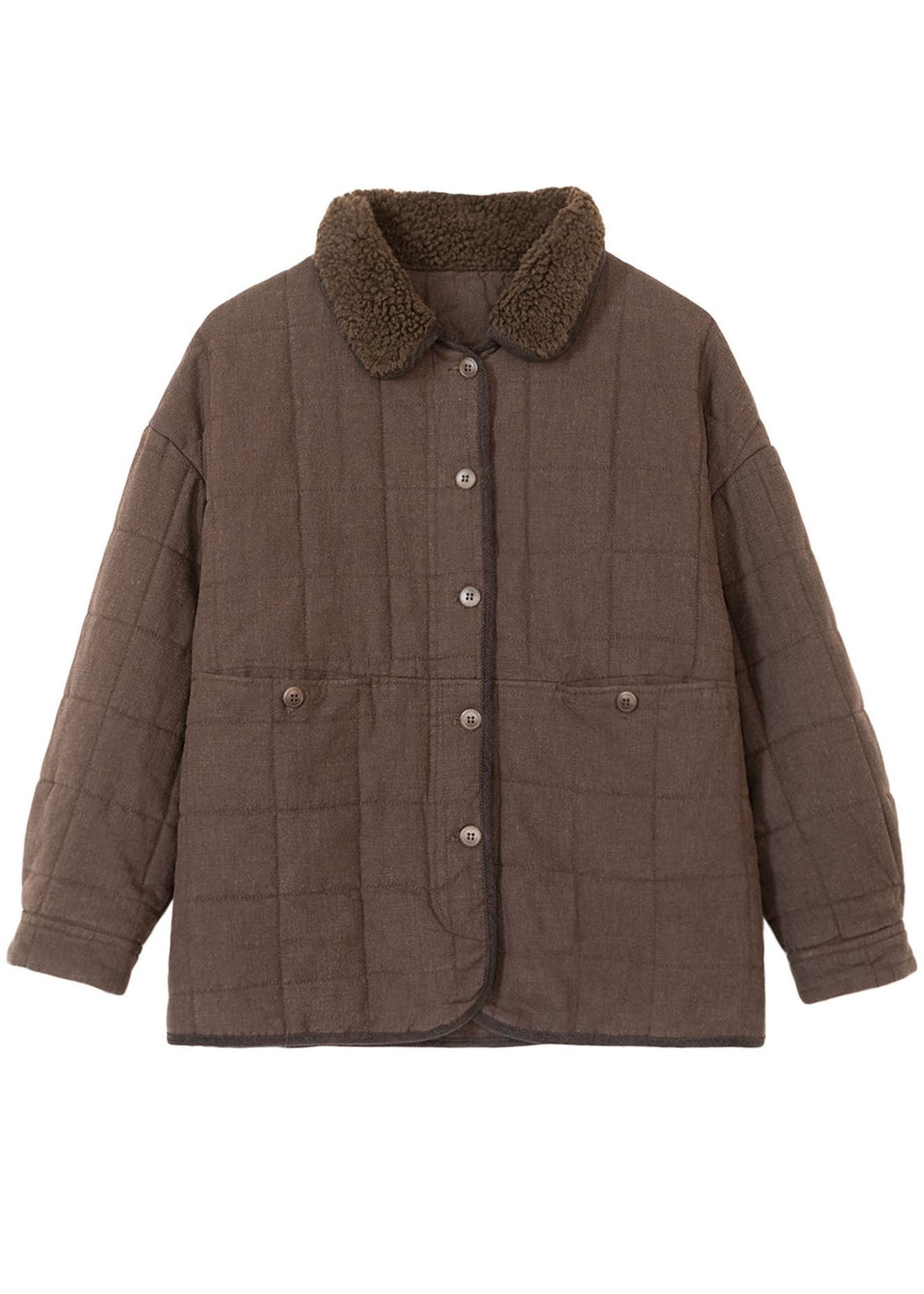 Plus Size Brown Oversized Plaid Fine Cotton Filled Jacket Winter