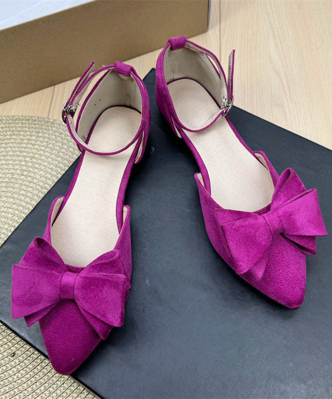 Plus Size Buckle Strap Bow Splicing Flats Rose Suede