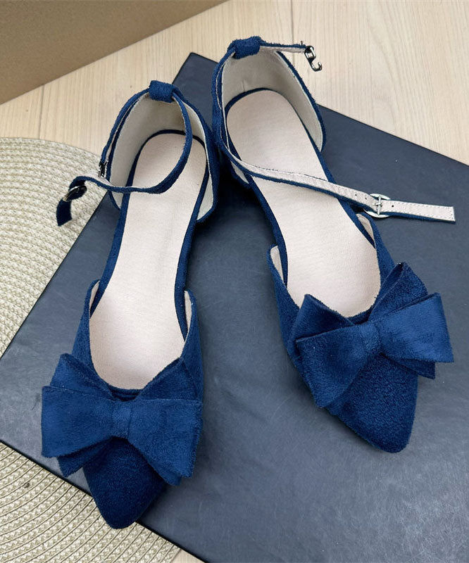 Plus Size Buckle Strap Bow Splicing Flats Rose Suede