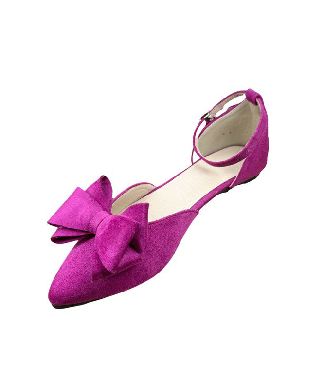 Plus Size Buckle Strap Bow Splicing Flats Rose Suede