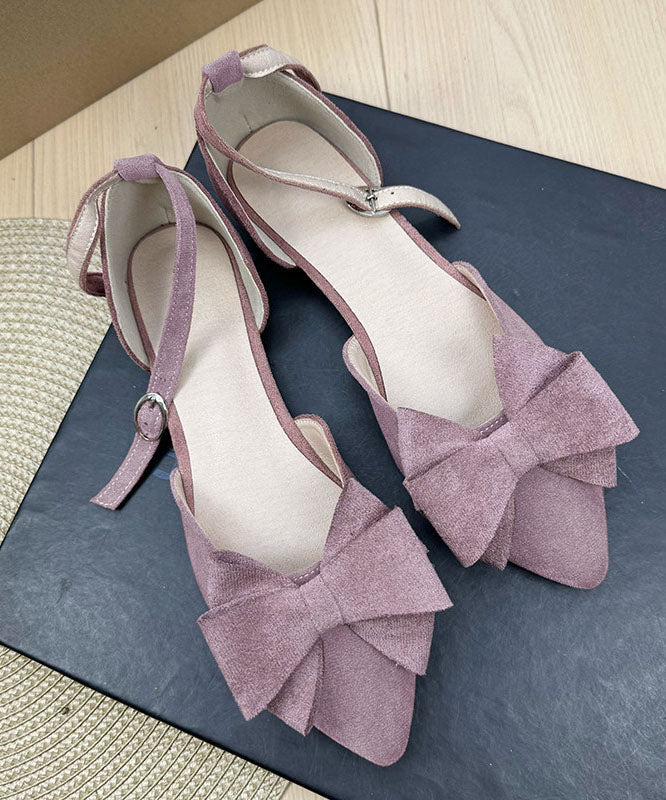 Plus Size Buckle Strap Bow Splicing Flats Yellow Suede Pointed Toe
