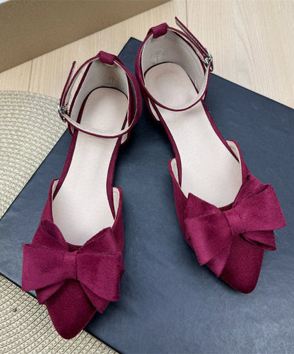 Plus Size Buckle Strap Bow Splicing Flats Yellow Suede Pointed Toe