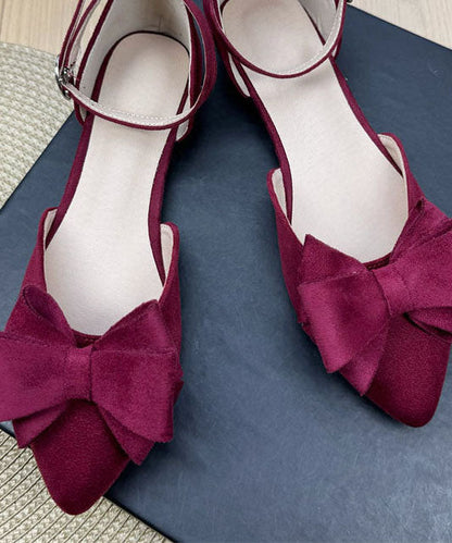 Plus Size Buckle Strap Bow Splicing Flats Yellow Suede Pointed Toe