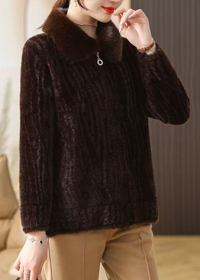 Plus Size Chocolate Fur Collar Warm Mink Velvet Jacket Winter