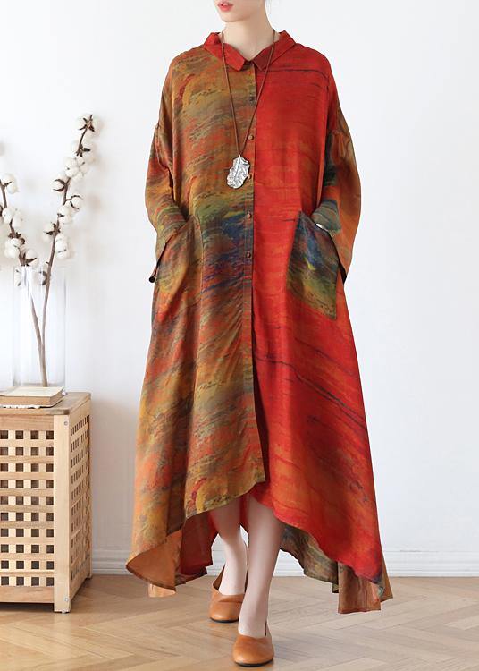 Plus Size Chocolate Print Button Spring Chiffon Dress - SooLinen