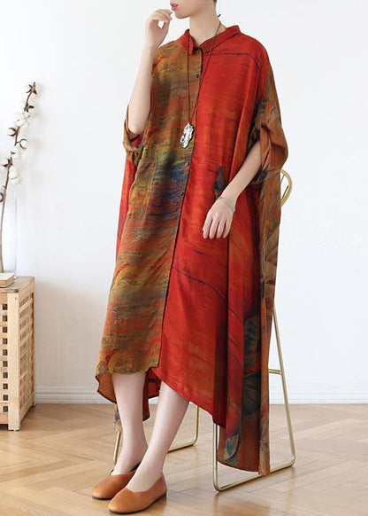 Plus Size Chocolate Print Button Spring Chiffon Dress - SooLinen