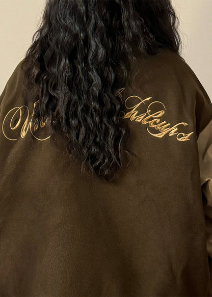 Plus Size Coffee Embroidered Faux Leather Patchwork Cotton Filled Parkas Winter