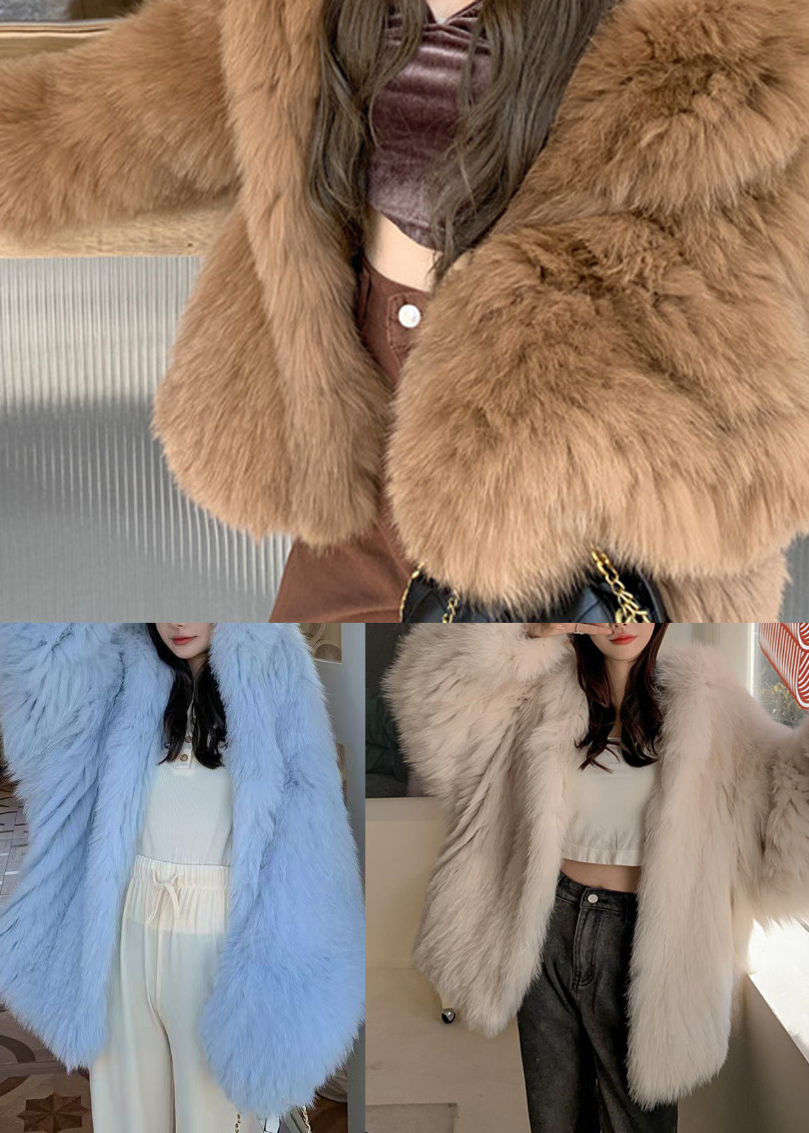 Plus Size Coffee Hooded Warm Fox Fur Trench Winter