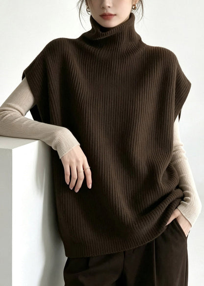 Plus Size Coffee Patchwork Cotton Knit Waistcoat Short Sleeve