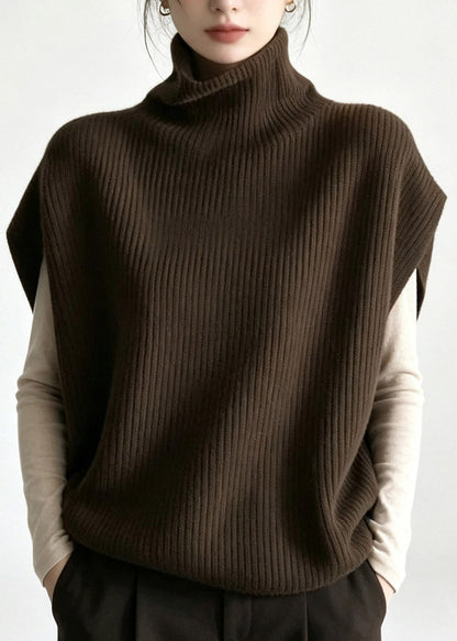 Plus Size Coffee Patchwork Cotton Knit Waistcoat Short Sleeve