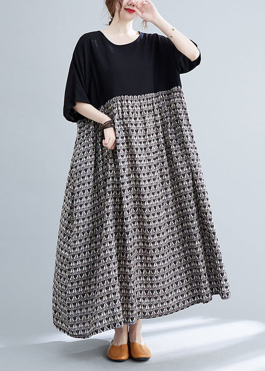 Plus Size Colorblock O-Neck Print Patchwork Vacation Dresses Short Sleeve