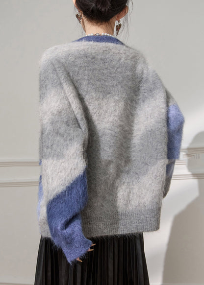 Plus Size Colorblock Patchwork Cozy Cotton Knit Sweater Tops Spring