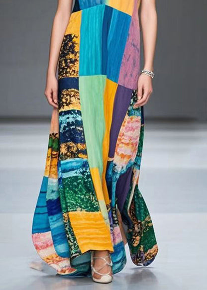 Plus Size Colorblock V Neck Patchwork Chiffon Robe Dresses Summer