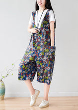 Load image into Gallery viewer, Plus Size Dark Grey V Neck Print Pockets Cotton Overalls Jumpsuit Summer