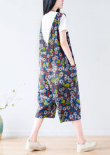 Load image into Gallery viewer, Plus Size Dark Grey V Neck Print Pockets Cotton Overalls Jumpsuit Summer