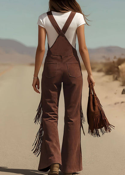 Plus Size Dark Red U Neck Faux Suede Jumpsuit Summer