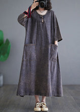 Load image into Gallery viewer, Plus Size Deep Purple O Neck Pockets Denim Long Dress Bracelet Sleeve