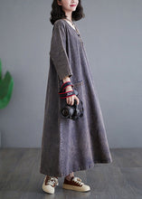Load image into Gallery viewer, Plus Size Deep Purple O Neck Pockets Denim Long Dress Bracelet Sleeve