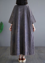 Load image into Gallery viewer, Plus Size Deep Purple O Neck Pockets Denim Long Dress Bracelet Sleeve